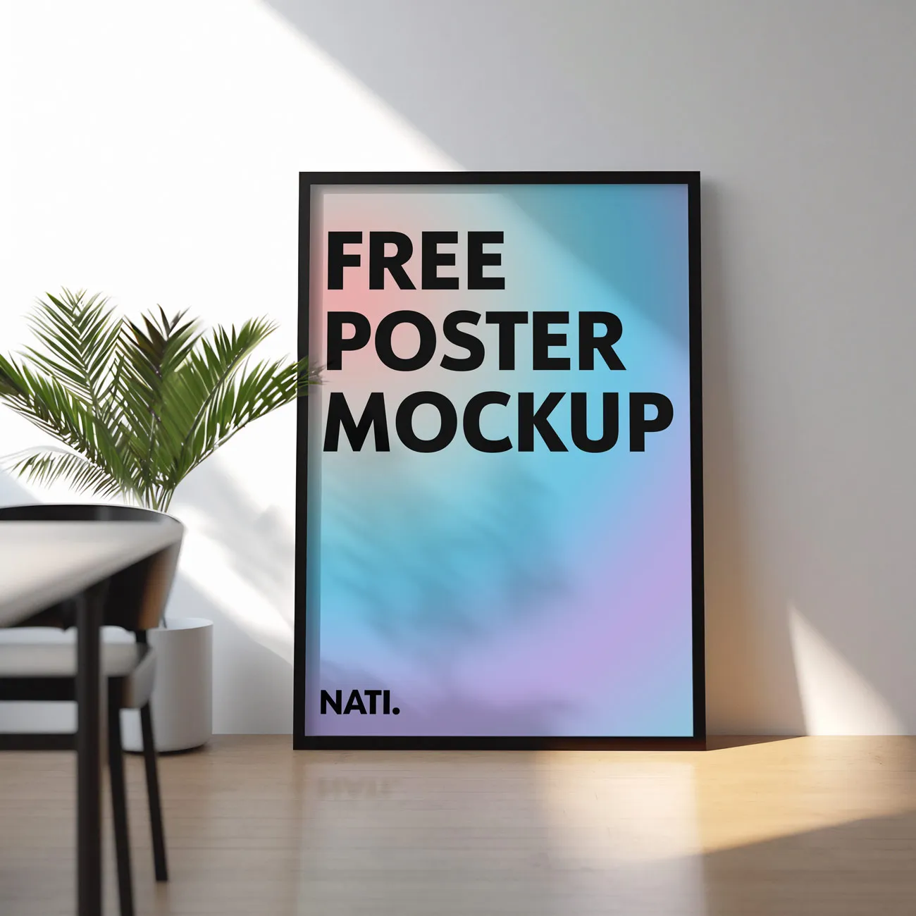 Free framed poster mockup leaning against a wall