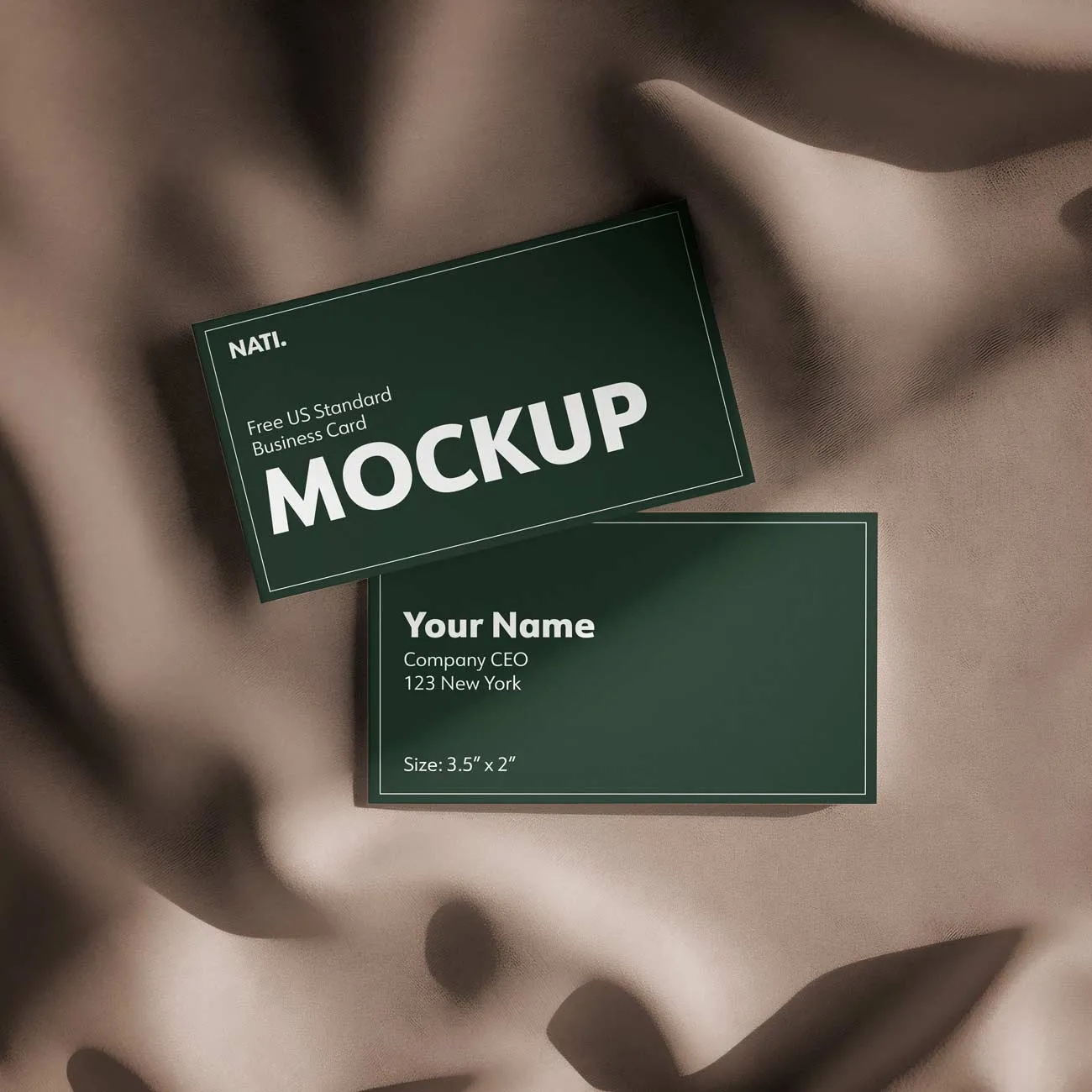 Free double-sided business card mockup on green cloth