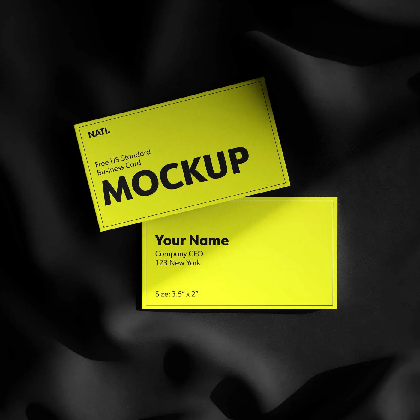 Free double-sided business card mockup on yellow cloth background