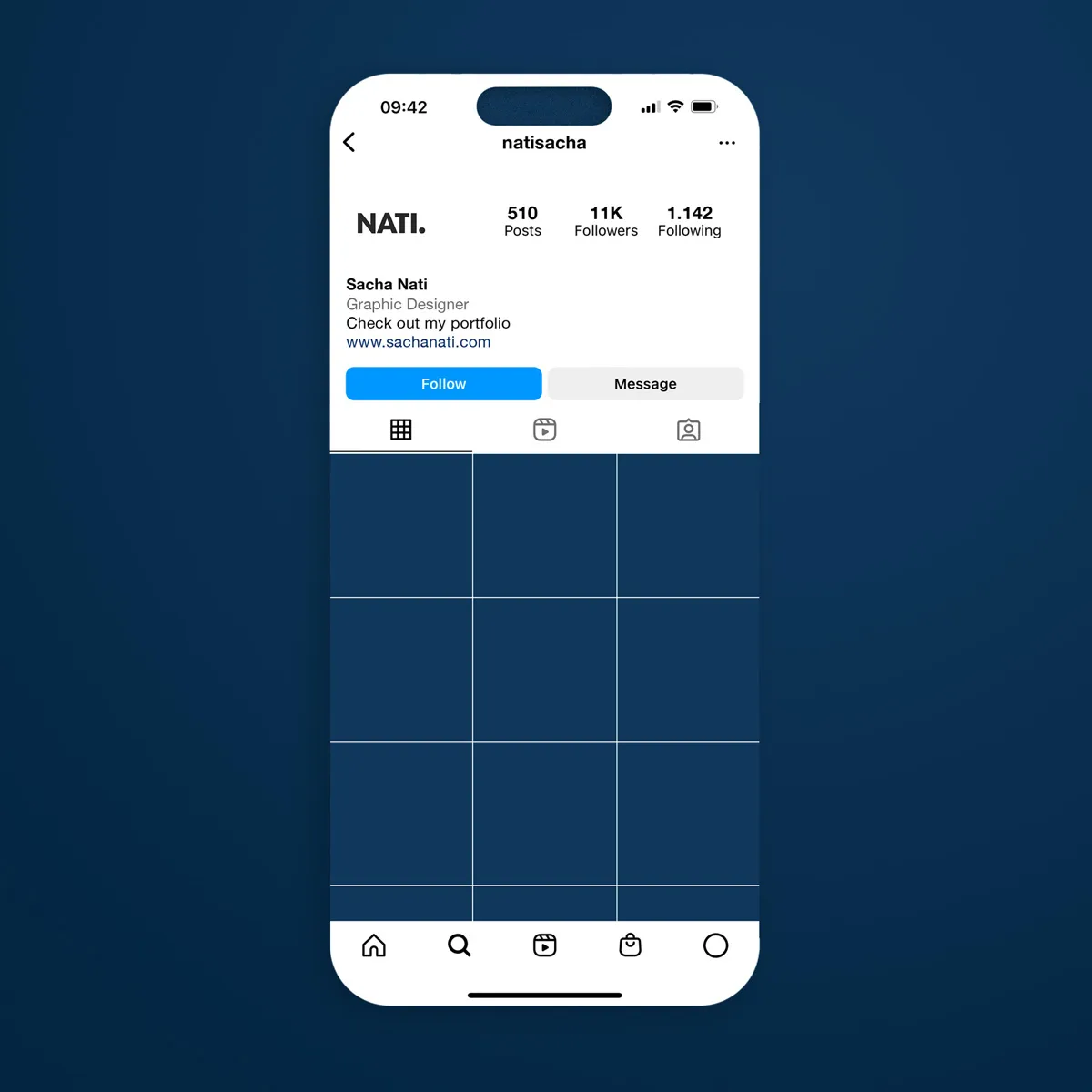 Instagram profile screen only mockup — light mode