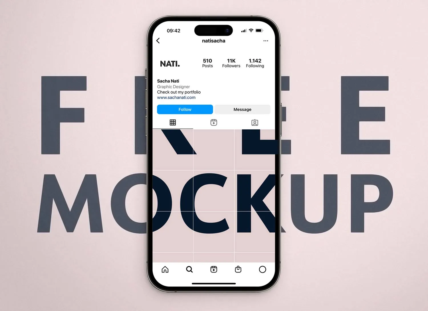 Free Instagram profile on iPhone 14 Pro mockup