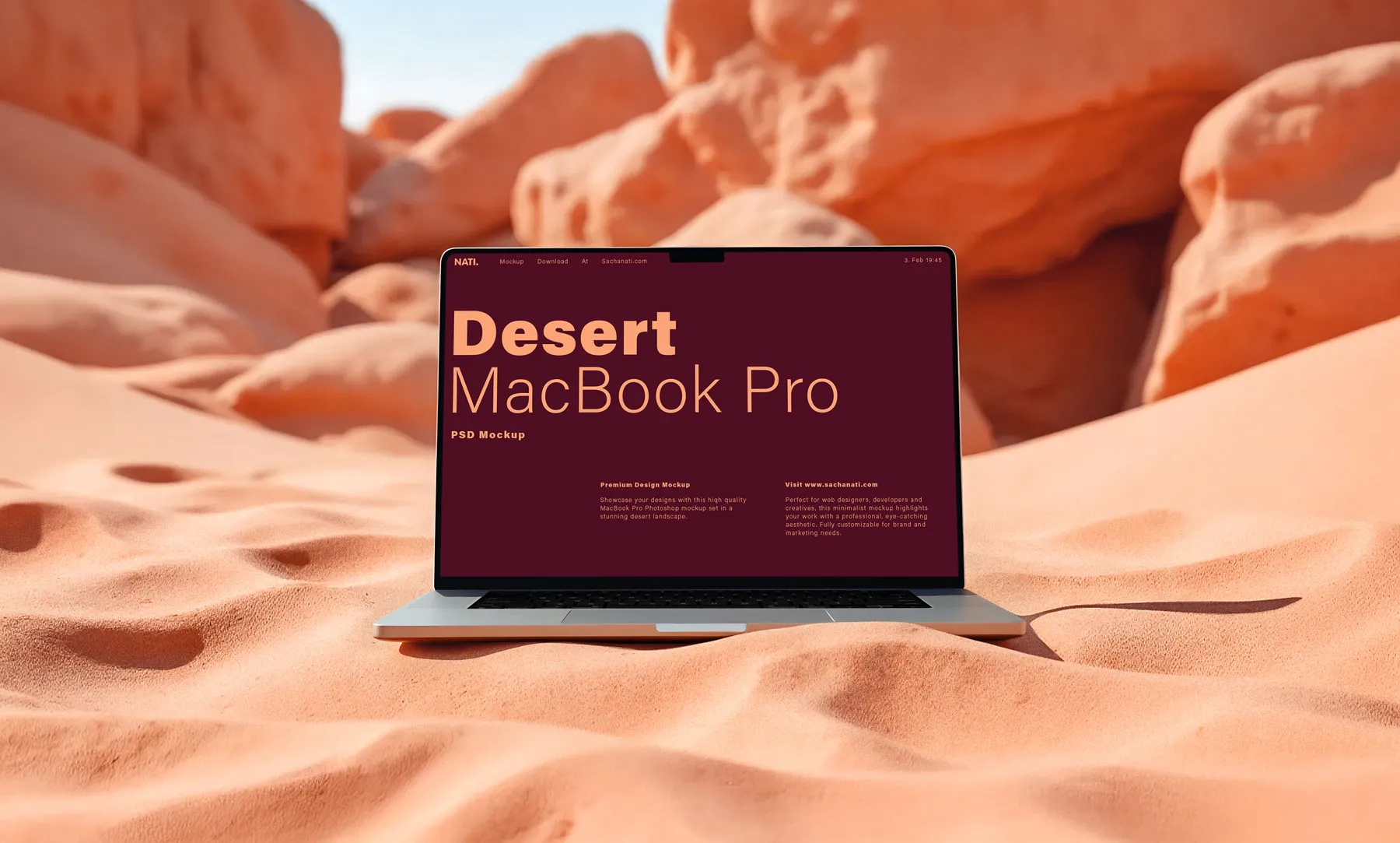 Free MacBook Pro desert mockup alternative angle