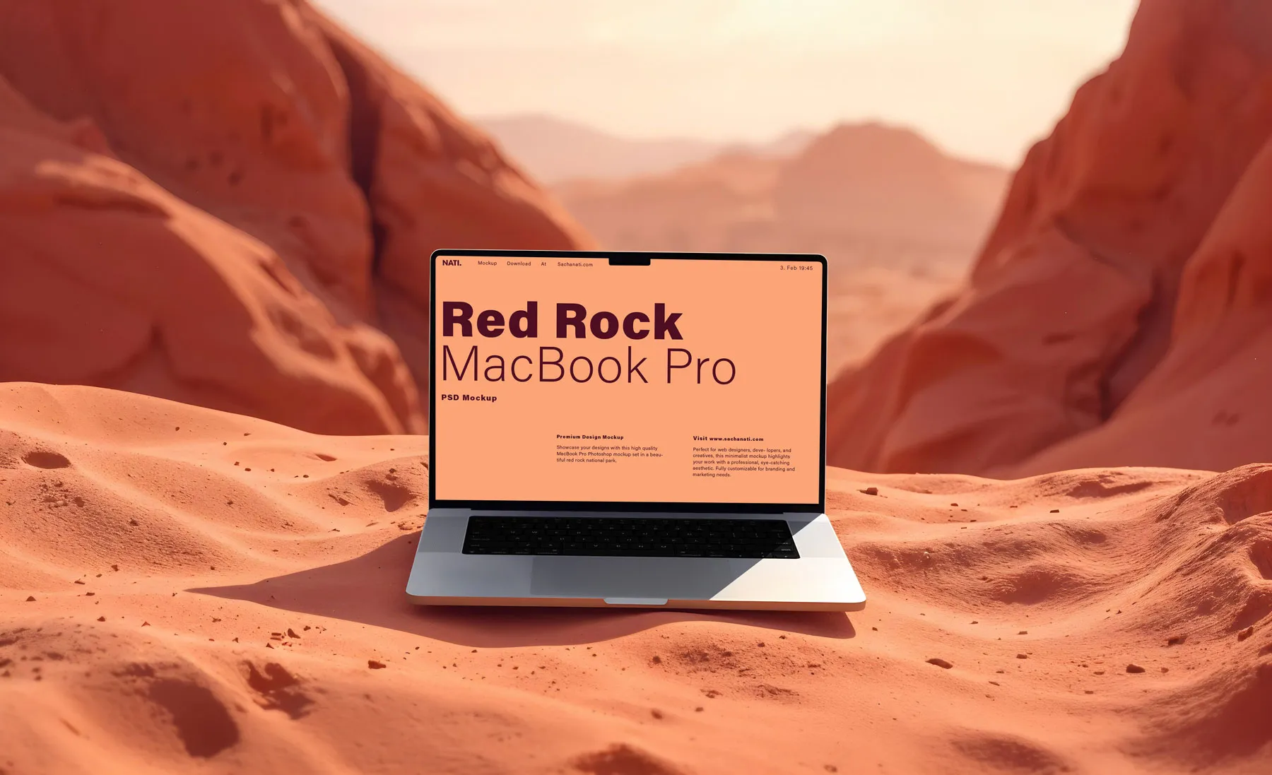 Free MacBook Pro red rock mockup alternative angle