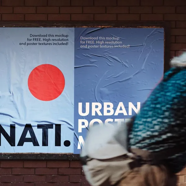Close-up detail of urban poster wall mockup