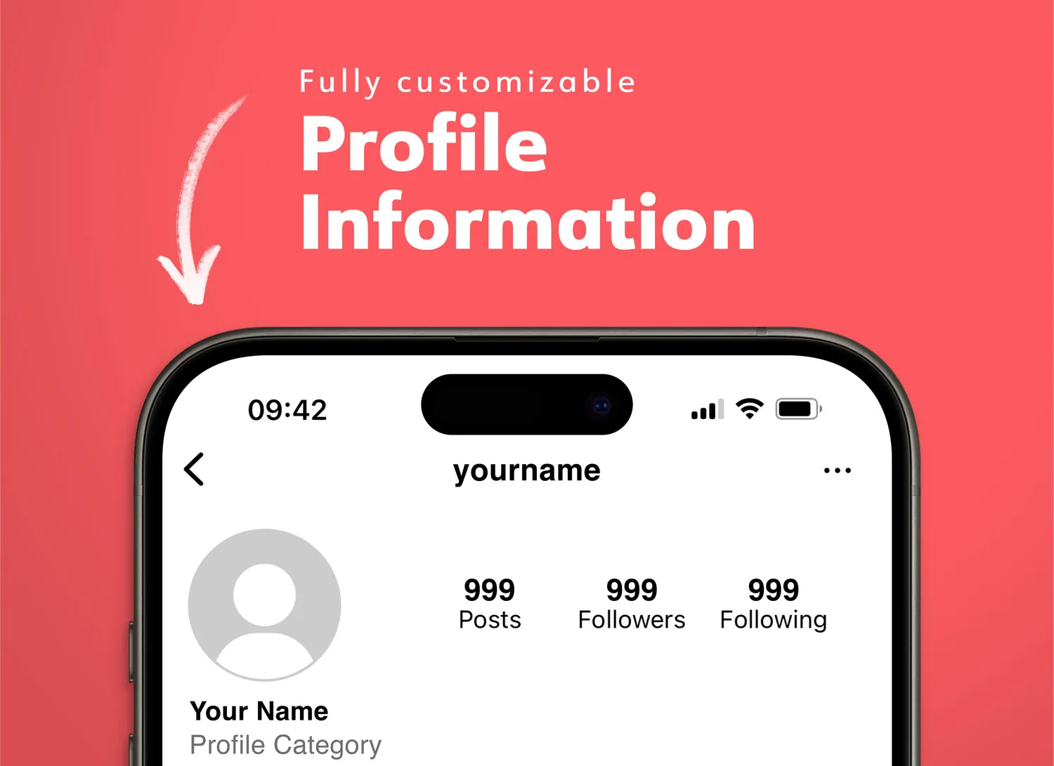 Fully customizable Instagram profile iPhone 15 mockup