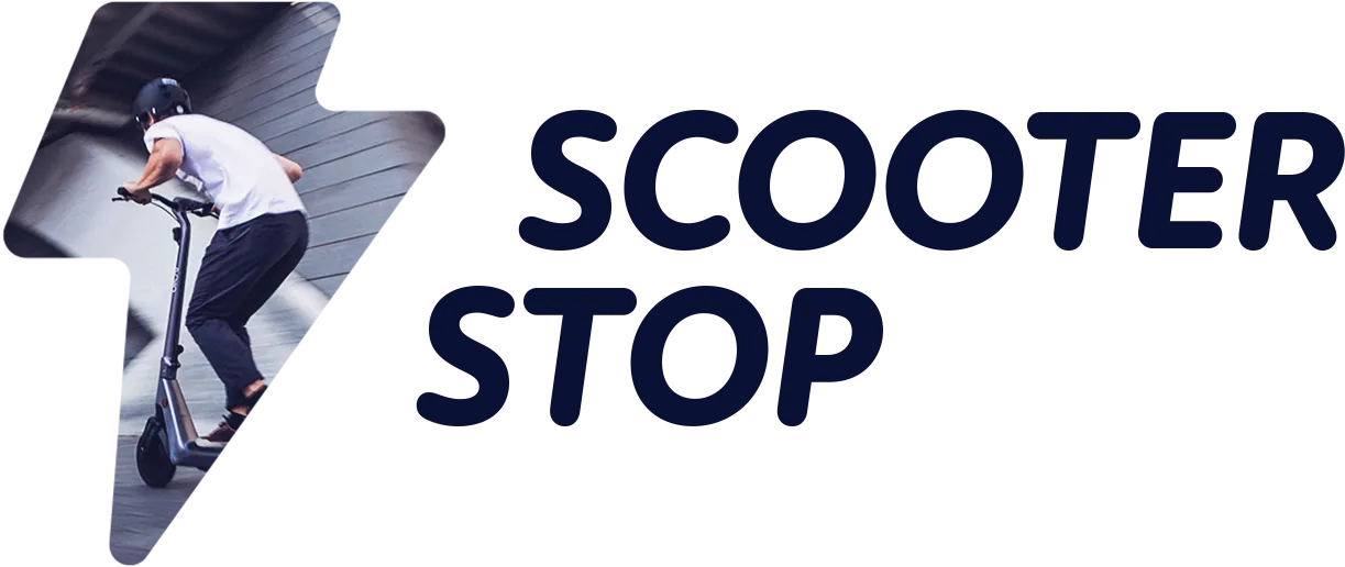 Person on e-scooter inside logo silhouette