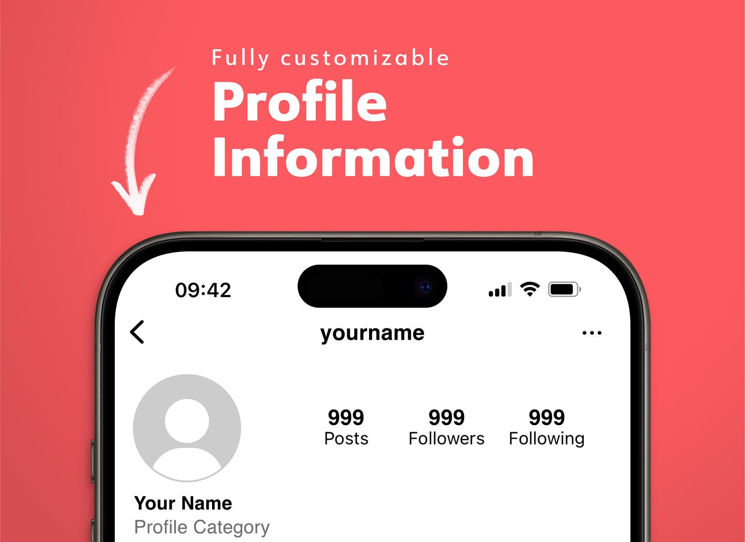 instagram profile page mockup with custom profile information