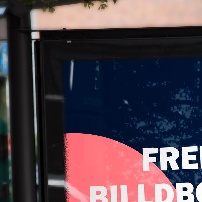 2 closeup of busstop billboard mockup, reflections and lighting