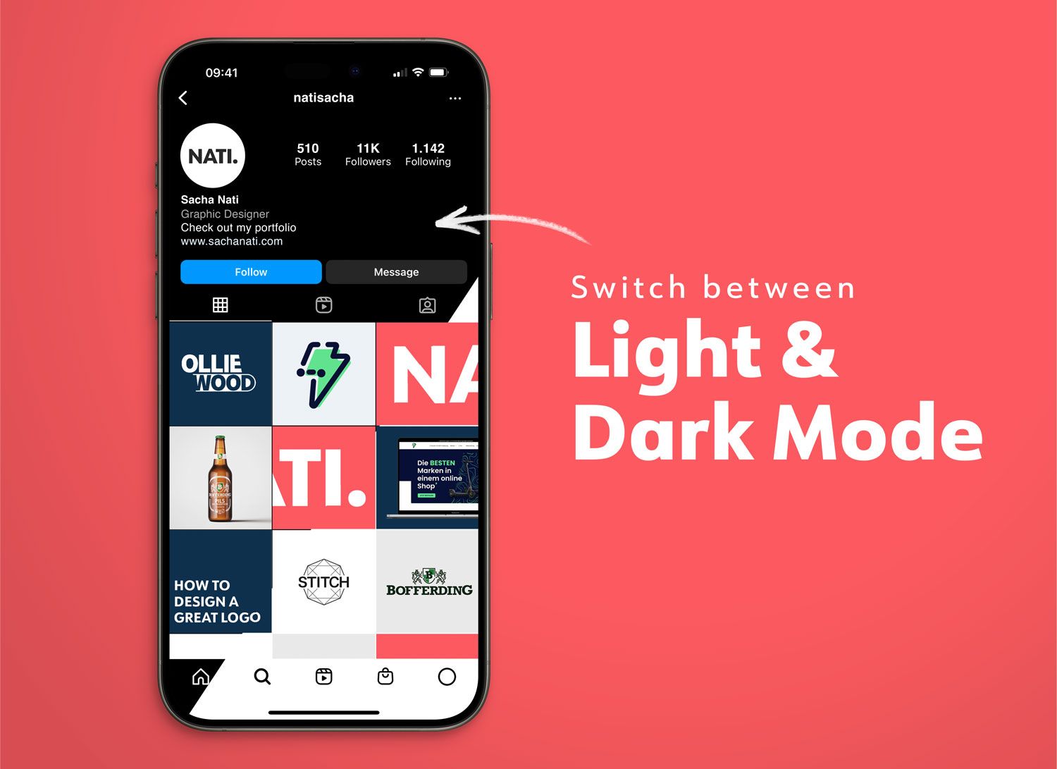 instagram profile page mockup light and dark mode